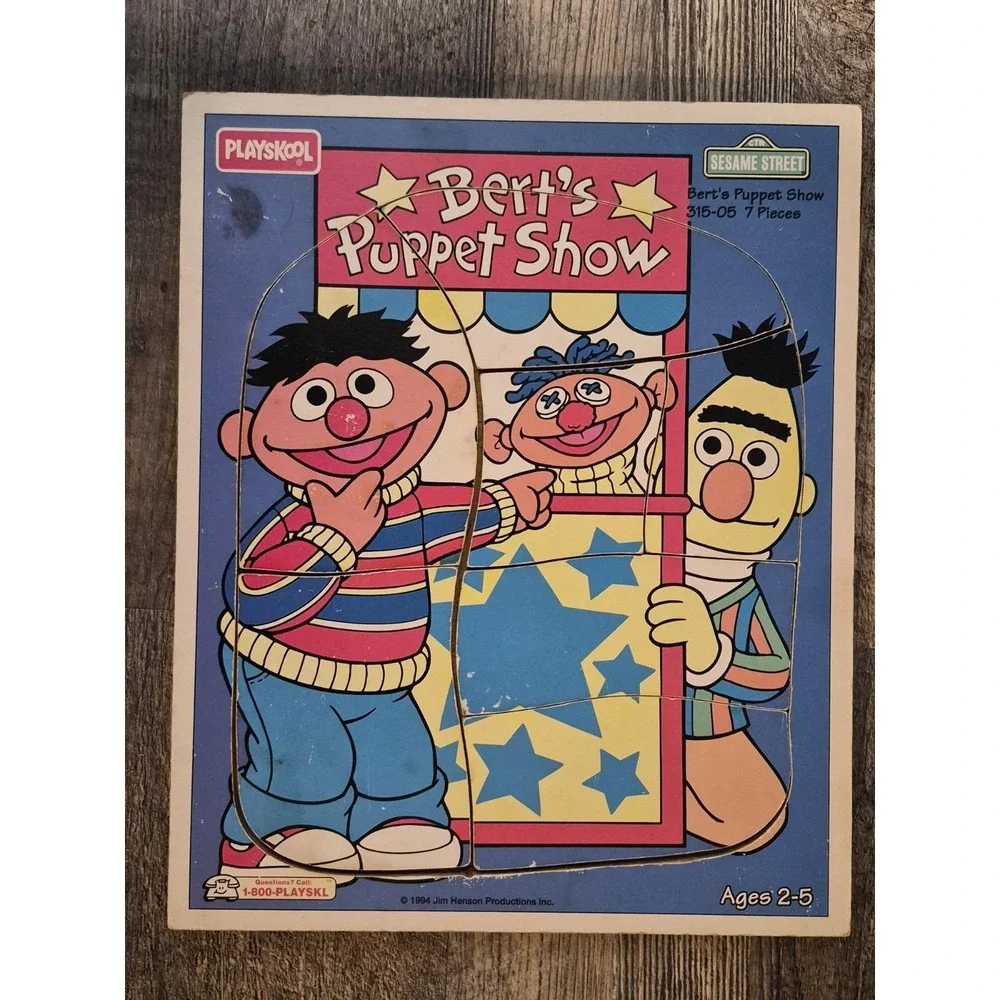 Vintage Playskool Wood Tray Puzzle Sesame Street Lot of 2- Monsters & Bert Ernie